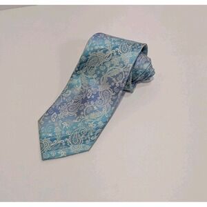 Van Heusen Blue Purple Stripe Paisley Print 100%‎ Silk Men's Neck Tie